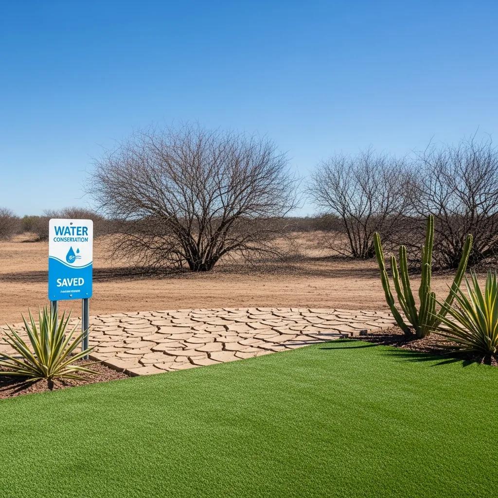 Artificial turf in a drought-prone landscape highlighting water conservation benefits