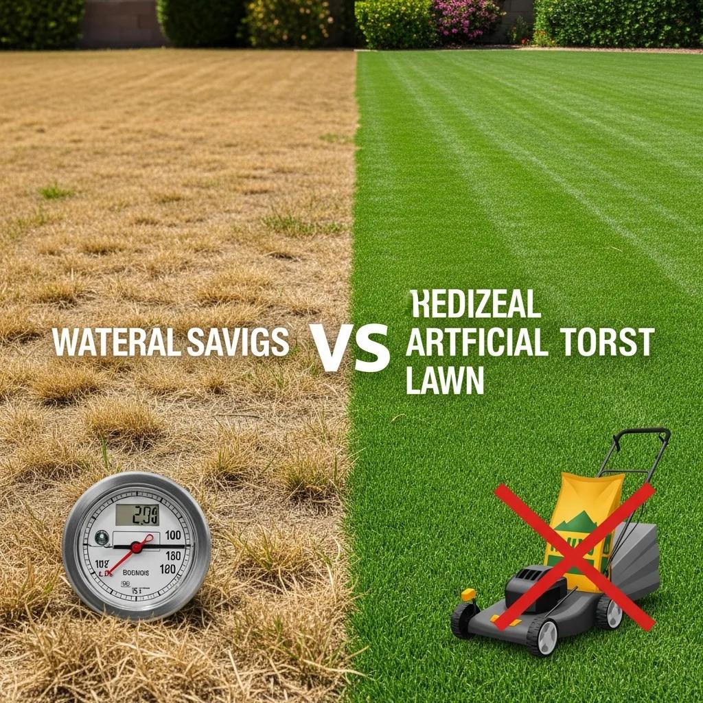 Comparison of natural grass and artificial turf highlighting water savings and reduced maintenance