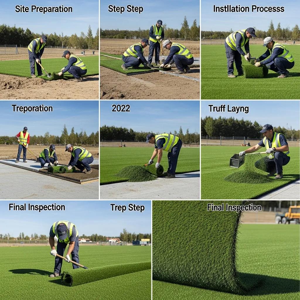 Step-by-step installation process of artificial turf, showcasing each phase of the procedure