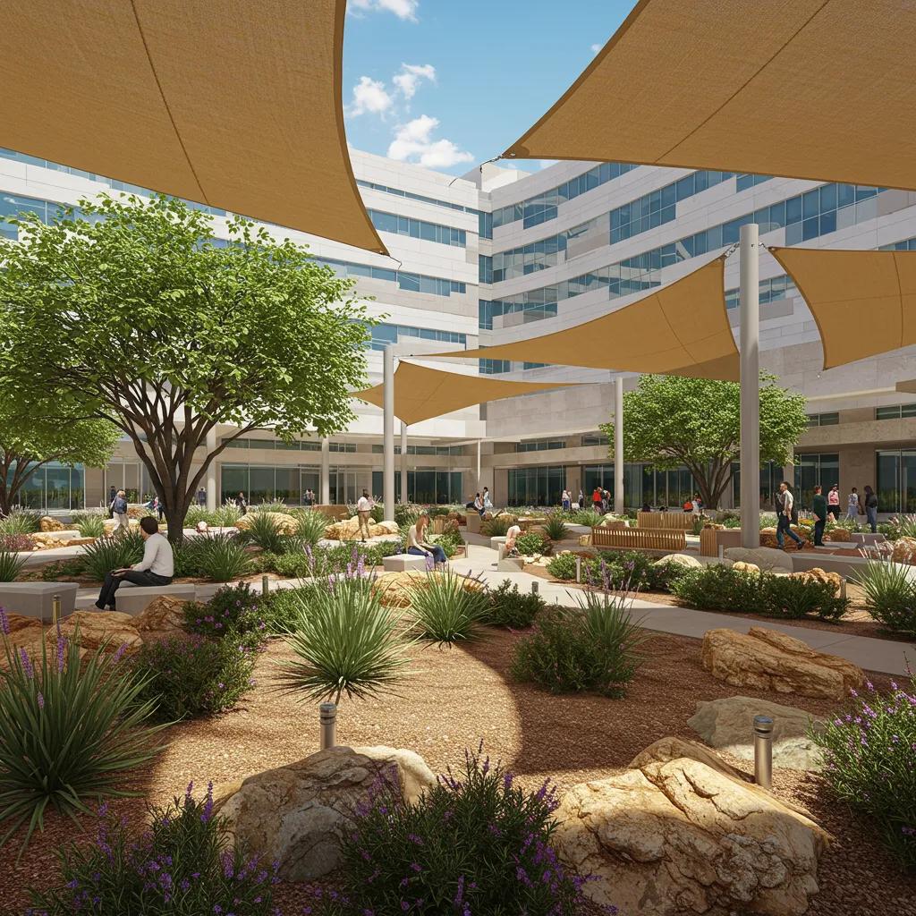 Sustainable landscaping solutions for Arizona healthcare facilities featuring drought-tolerant plants and water-wise design