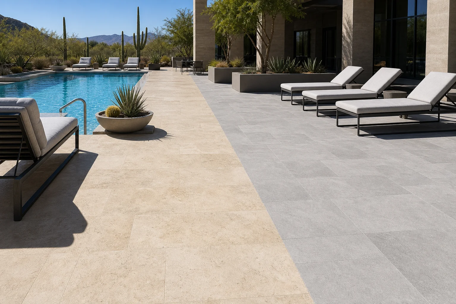 Travertine vs Porcelain Pavers for Arizona Heat: A Commercial Comparison